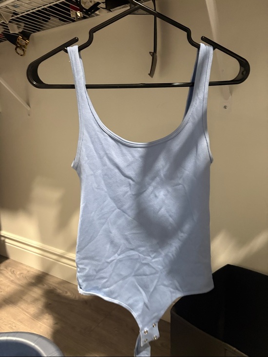 Dynamite Tops - Dynamite Light Blue Ribbed Scoop Neck Bodysuit